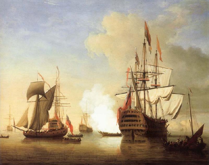 Monamy, Peter Stern view of the Royal William firing a salute Norge oil painting art